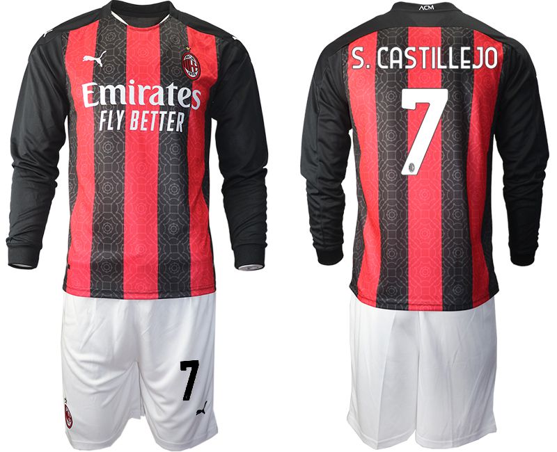 Men 2020-2021 club AC milan home long sleeve #7 red Soccer Jerseys1